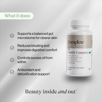 Clarify Complex supplement bottle with listed benefits.