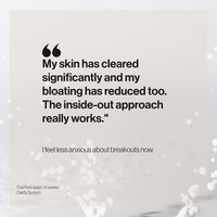 Trial participant quote card praising skin improvement