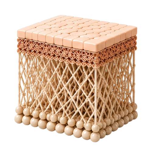 3D diagram showing the cross-section structure of skin layers.