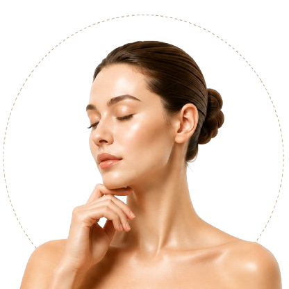 Woman with eyes closed and hair in a bun resting chin on hand.